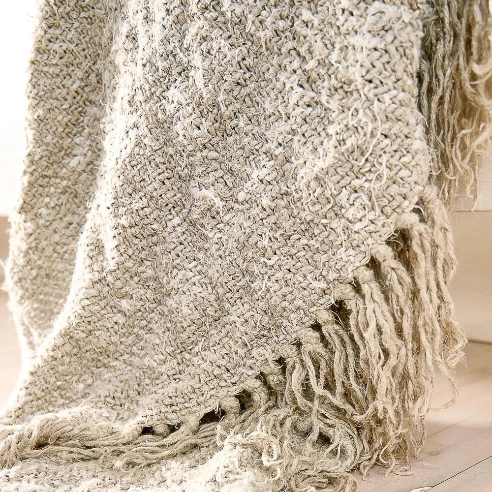 Wabi Linen Throw Natural - 100% Recycled Linen Hand-Spun Sun Republic 