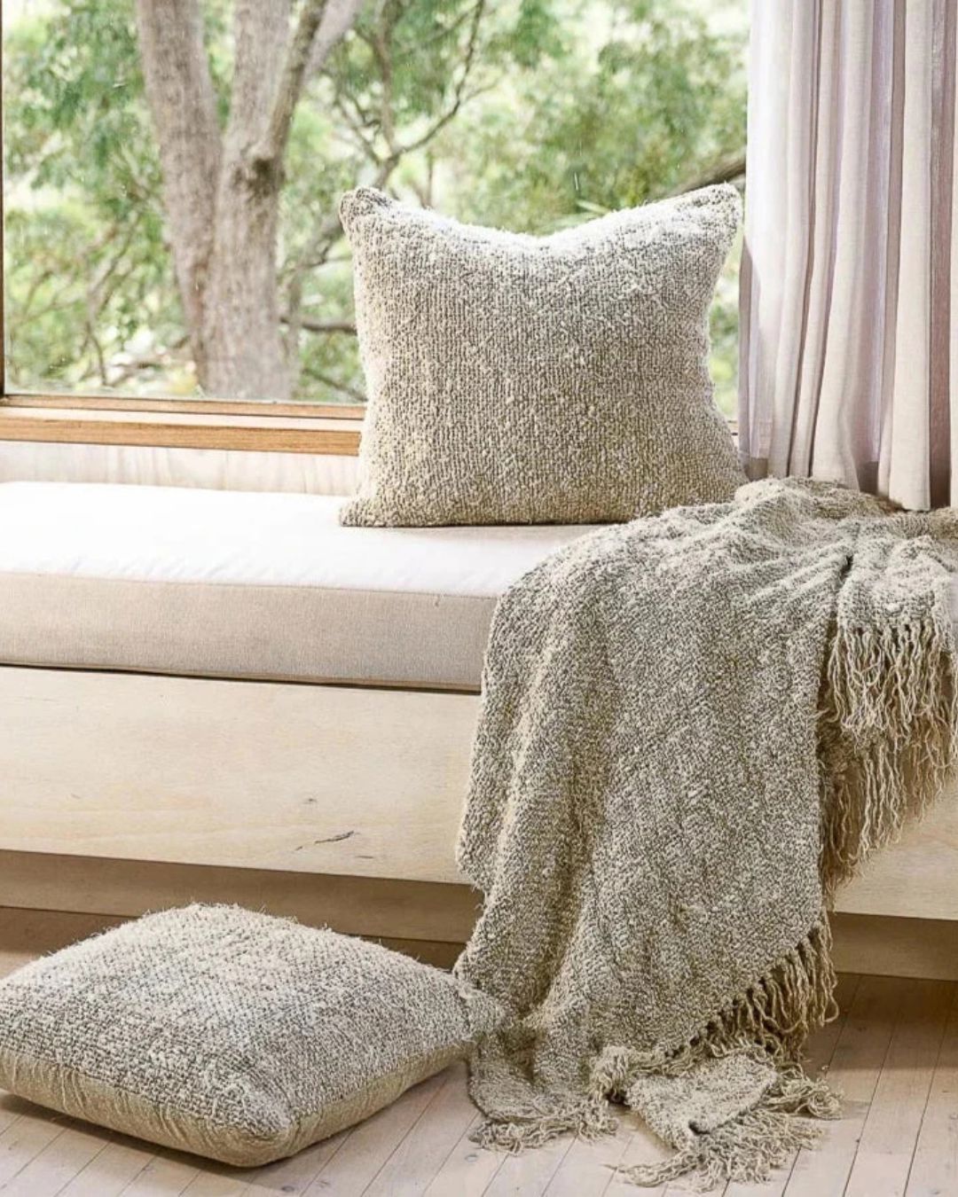 Wabi Textured Weave Cushion with Feather Insert - Natural | Square & Lumbar Sun Republic 