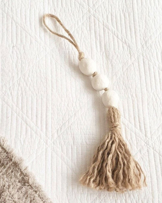 White Clay Bead Garland With Jute Tassel - Small Sun Republic 