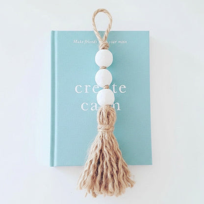 White Clay Bead Garland With Jute Tassel - Small Sun Republic 
