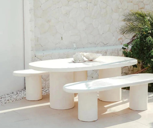 White Concrete Mediterranean Style Bench Seat Blacksalt 