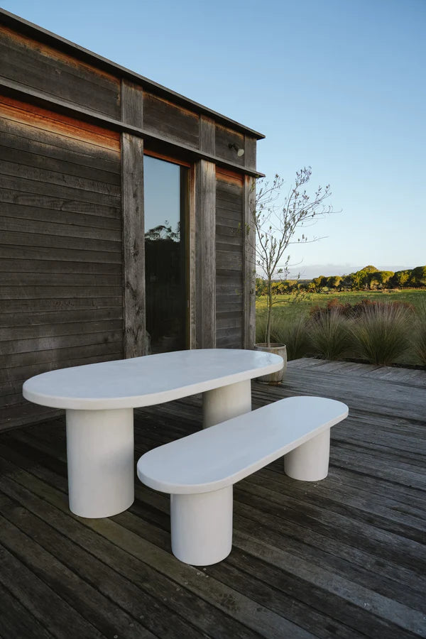 White Concrete Mediterranean Style Bench Seat - (Made-to-Order) Sun Republic 