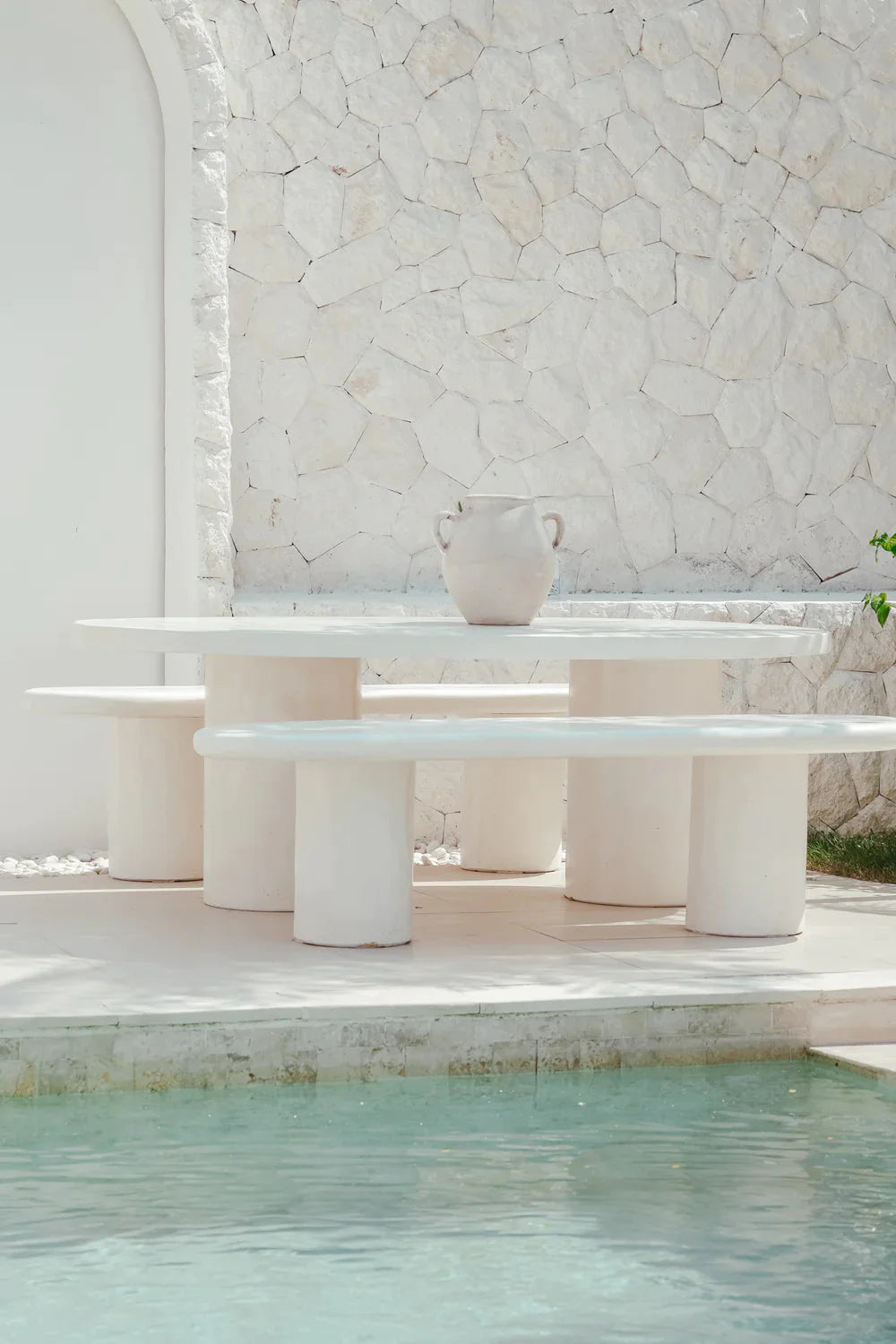 White Concrete Mediterranean Style Bench Seat - (Made-to-Order) Sun Republic 