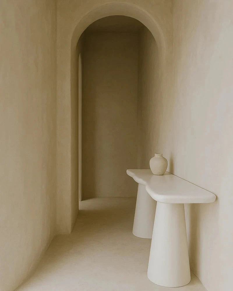 White Pantai Concrete Mediterranean Style Hall Table (Indoor/Outdoor) Blacksalt 