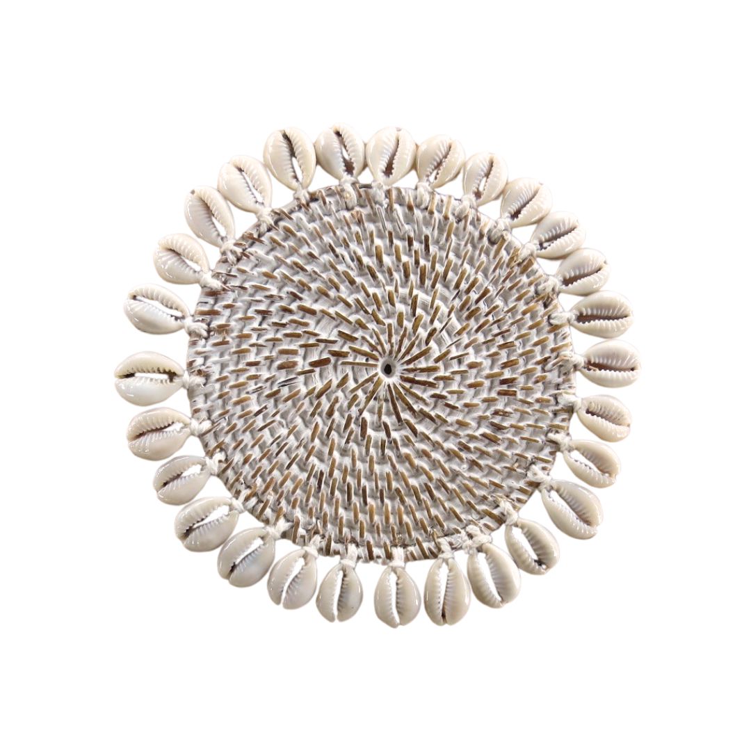 White Wash Rattan & Cowrie Shell Coaster Sun Republic 