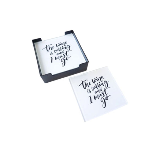 Wine is Calling, I Must Go Glass Coasters | Set of 6 SUN REPUBLIC 