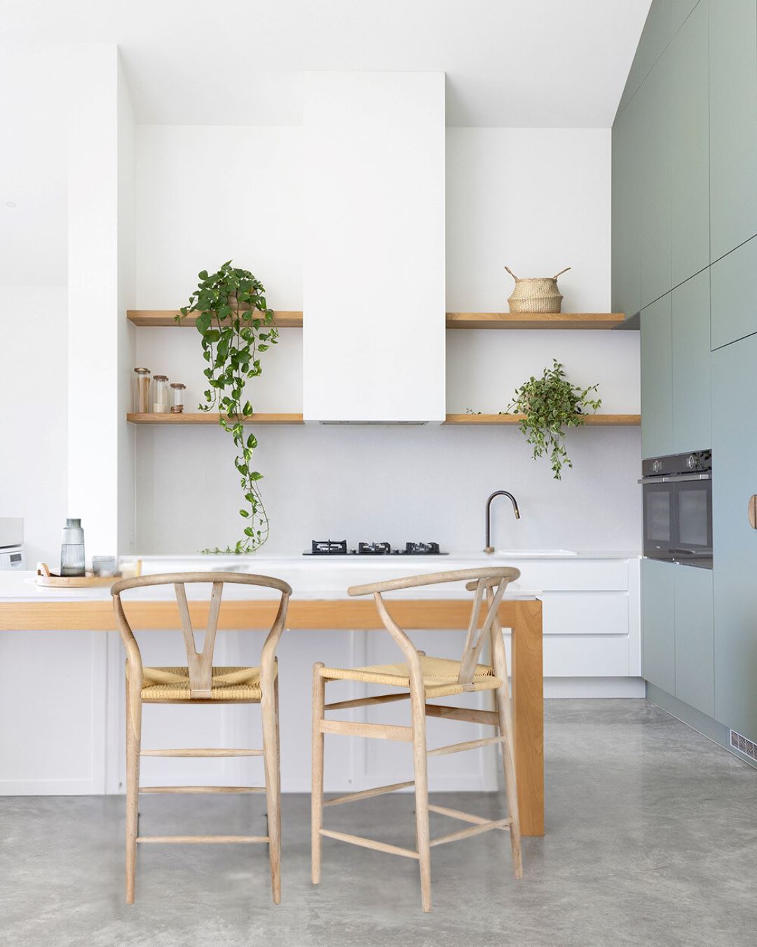 Wishbone Replica Stool Coastal Oak, Solid Oak Paper Cord Seat