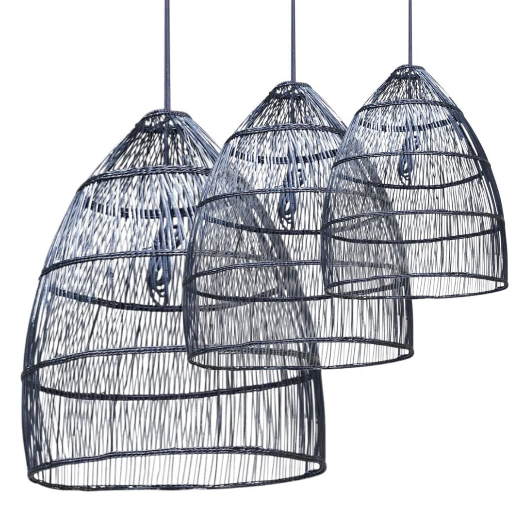 Woven Cane Pendant Light Shade – Black 