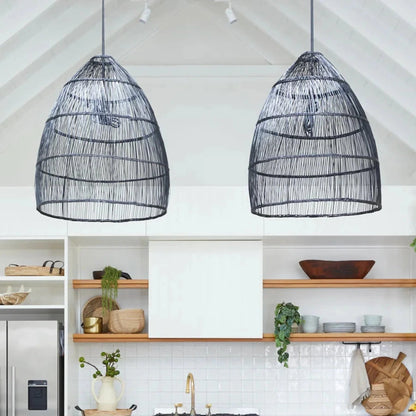 Woven Cane Pendant Light Shade – Black Coastal Drift Malawi 