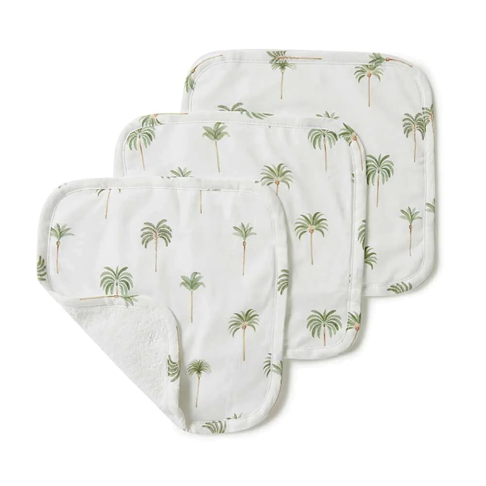 3 Pack Green Palm Tree Design Organic Wash Cloths Snuggle Hunny 
