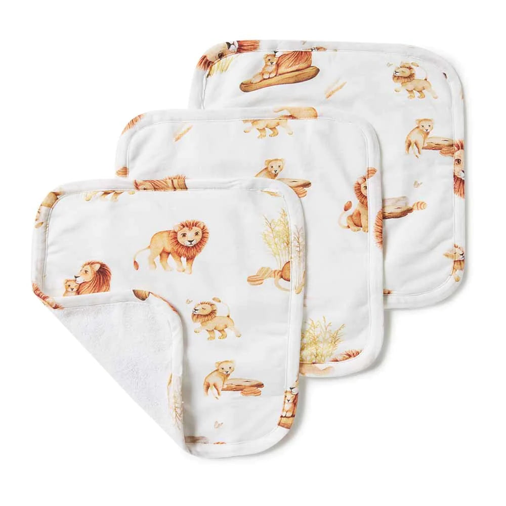 3 Pack Lion Design Organic Wash Cloths Snuggle Hunny 