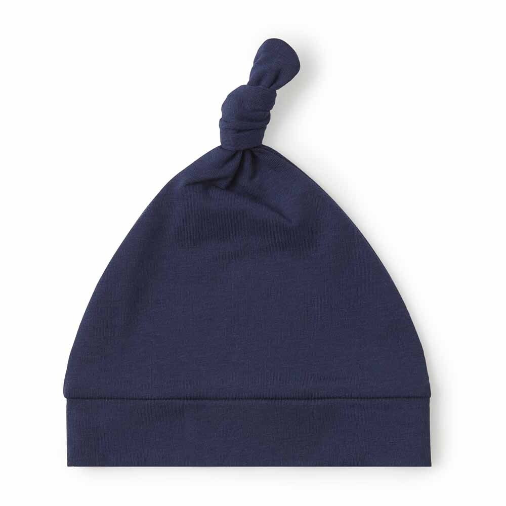 Baby Organic Cotton Knotted Beanie Navy Blue Snuggle Hunny 