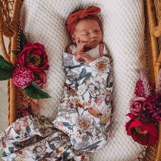 Baby Organic Cotton Muslin Wrap | Australiana Floral Snuggle Hunny 