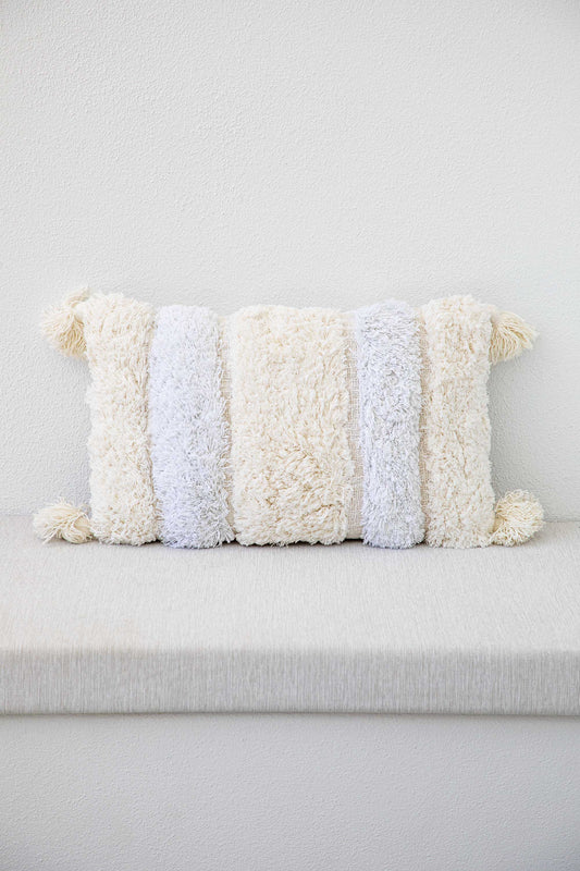 Boho Tufted Lumbar Cushion | White & Neutral SUN REPUBLIC