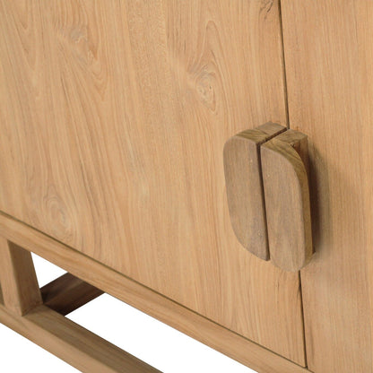 Product image of the Flynn solid teak entertainment unit on a white background from Sun Republic