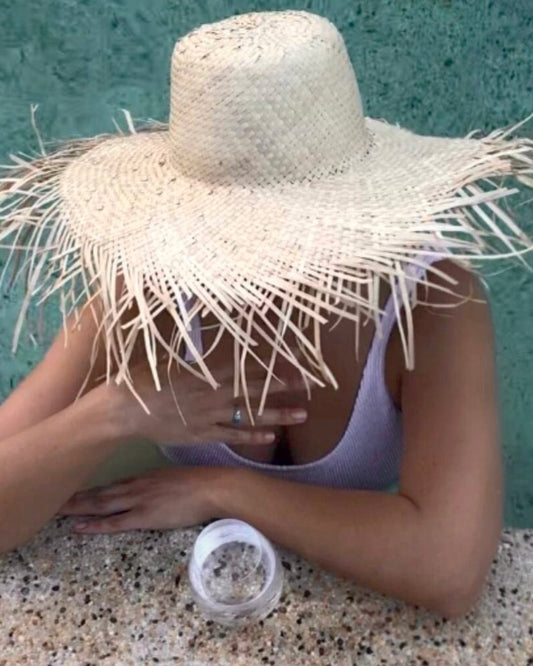 Cream Palm Leaf Sun Hat With Fringe- Sophia Sun Republic 