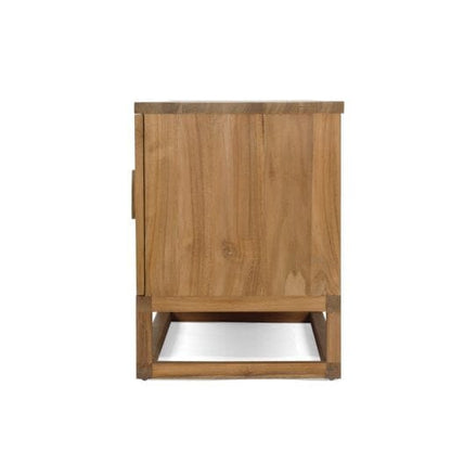 Product image of the Flynn solid teak entertainment unit on a white background from Sun Republic