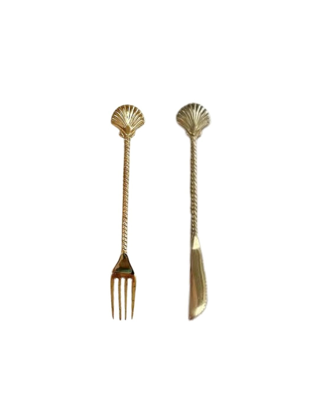 Gold Brass Clam Shell Cutlery - 20cm Knife & Fork Sun Republic 