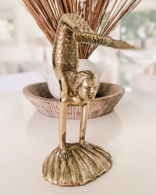 Gold Brass Coralia Dancing Mermaid Statue Sun Republic 