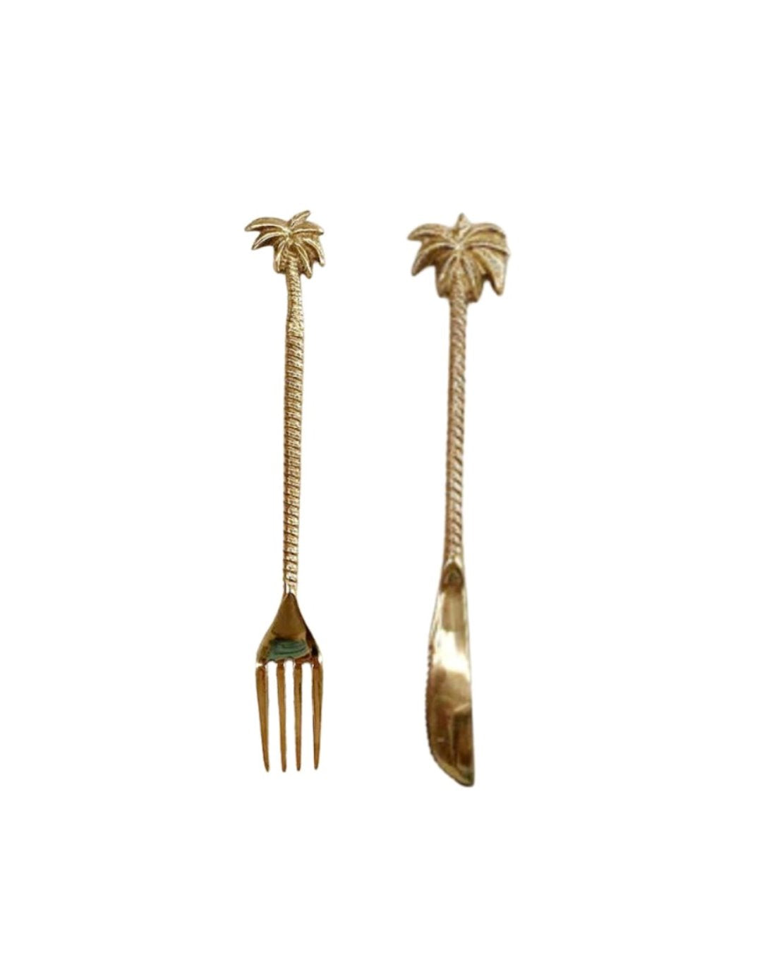 Gold Brass Palm Tree Cutlery - 20cm Knife & Fork Sun Republic 