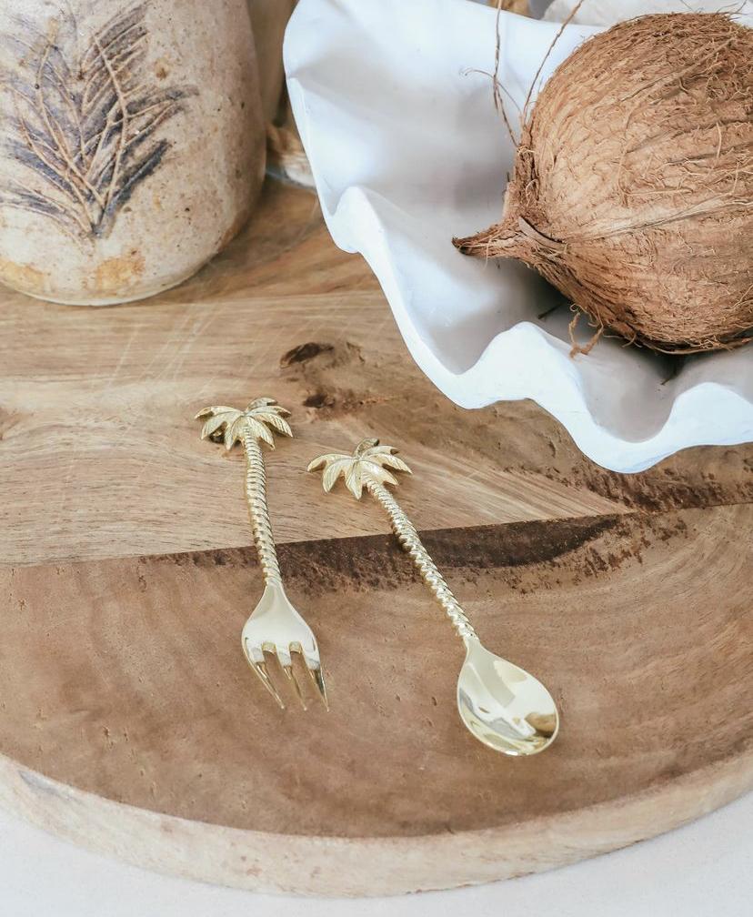 Gold Brass Palm Tree Spoon & Fork | 14cm SUN REPUBLIC 