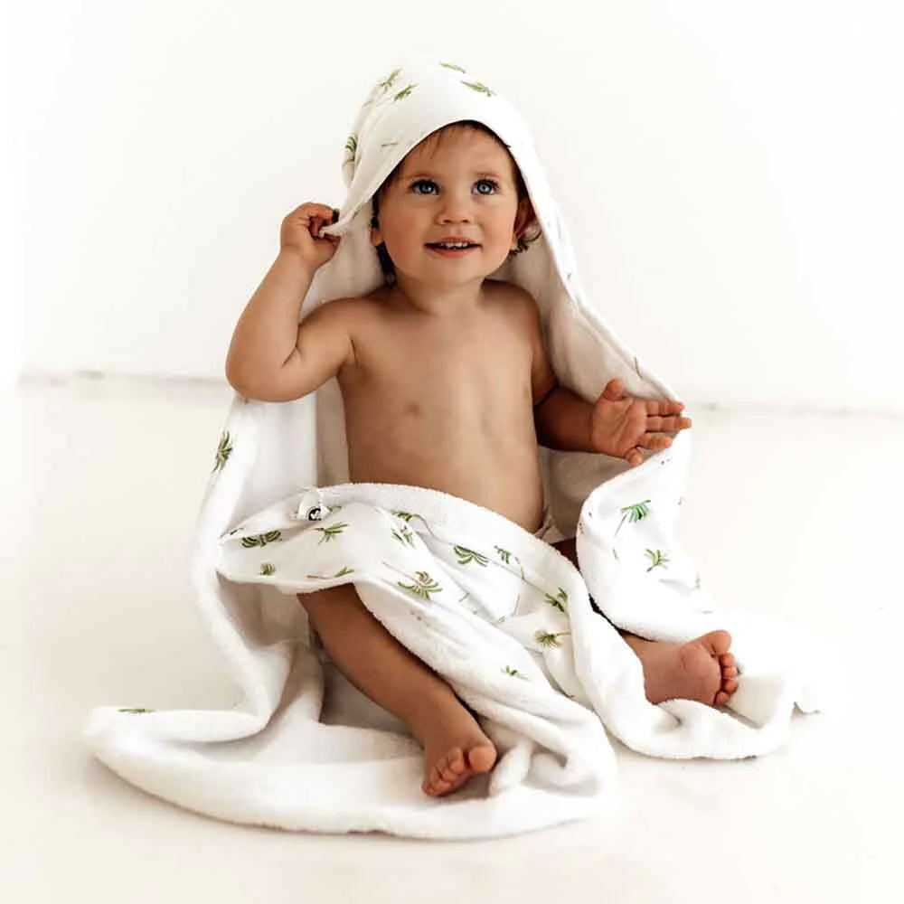 Green Palm Tree Design Organic Cotton Hooded Bath Towel Sun Republic 
