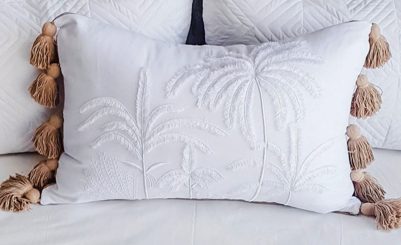 Kaimana Palm Cushion with Latte Chinky Tassels SUN REPUBLIC 