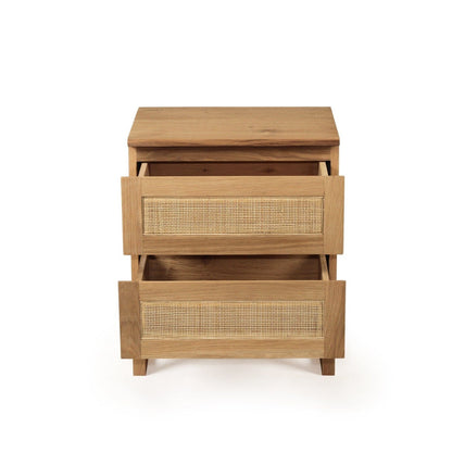 Kiera American Oak & Rattan Bedside Table Sun Republic 