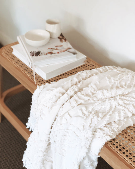 Leah Boho Luxe Cotton Throw Blanket | White SUN REPUBLIC 