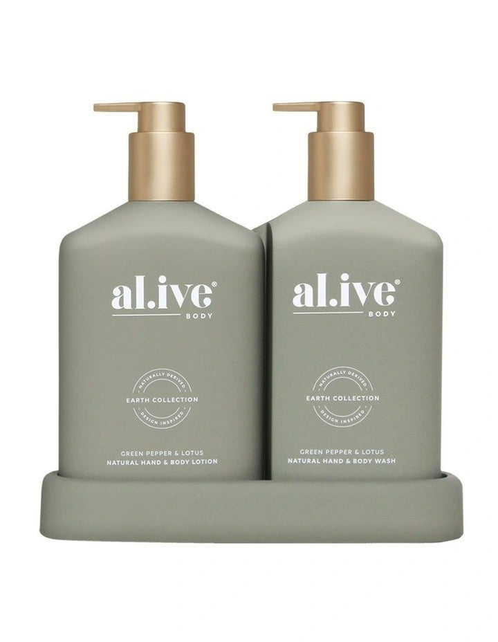Limited Edition Hand, Body Wash & Lotion Duo's W/Gold Pump + Tray | Green Pepper & Lotus Alive Body 