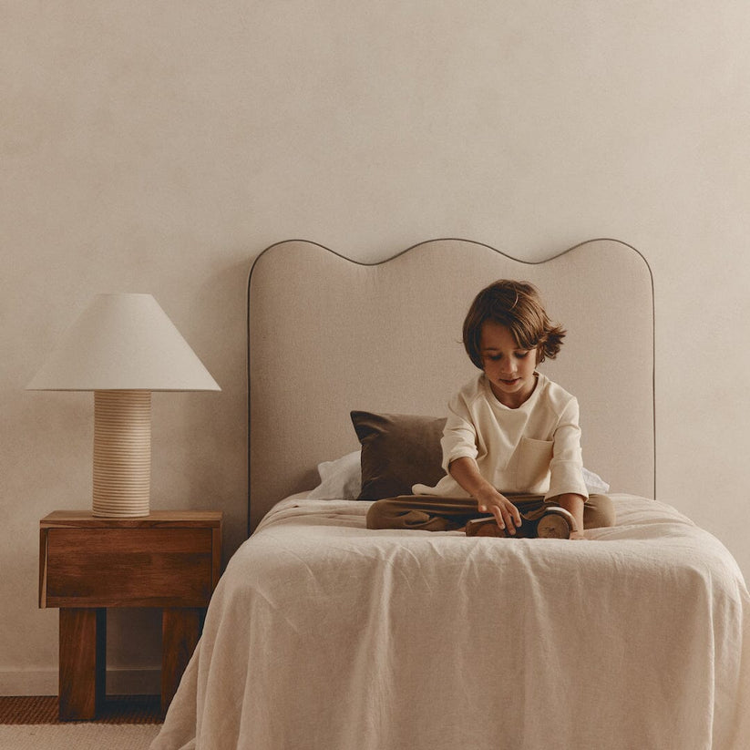 King Single Linen Bedhead with Grey Gum Piping SUN REPUBLIC