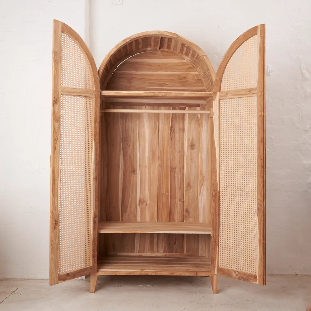 Navah Rattan & Teak Arched Wardrobe