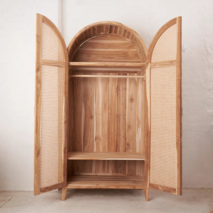 Navah Rattan & Teak Arched Wardrobe