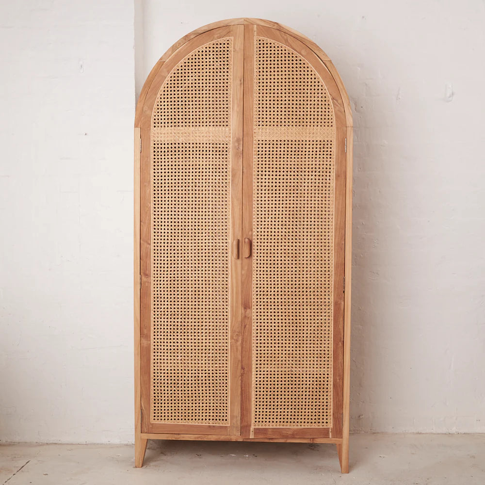Navah Rattan & Teak Arched Wardrobe | 
