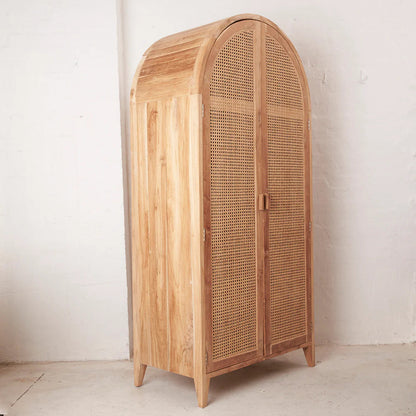 Navah Rattan & Teak Arched Wardrobe 