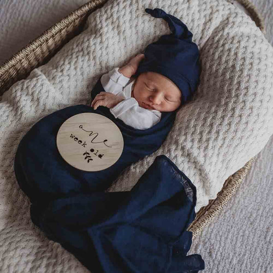 Navy Organic Cotton Baby Muslin Wrap Snuggle Hunny 