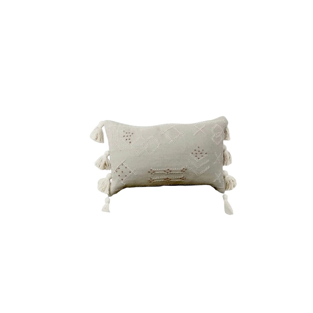 Noa Cotton Boho Embroidered Folk Cushion |Soft Sage Sun Republic 