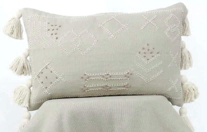 Noa Cotton Boho Embroidered Folk Cushion |Soft Sage SUN REPUBLIC 