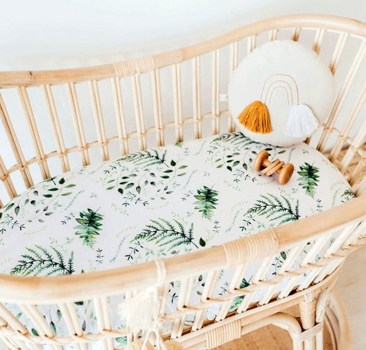 Sun Republic Nursery Bassinet Sheet and change mat cover Enchanted Green Leaf