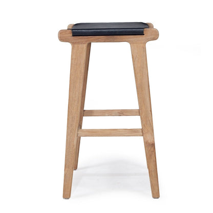 Otis Teak and Black Leather Saddle kitchen Stool from Sun Republic 