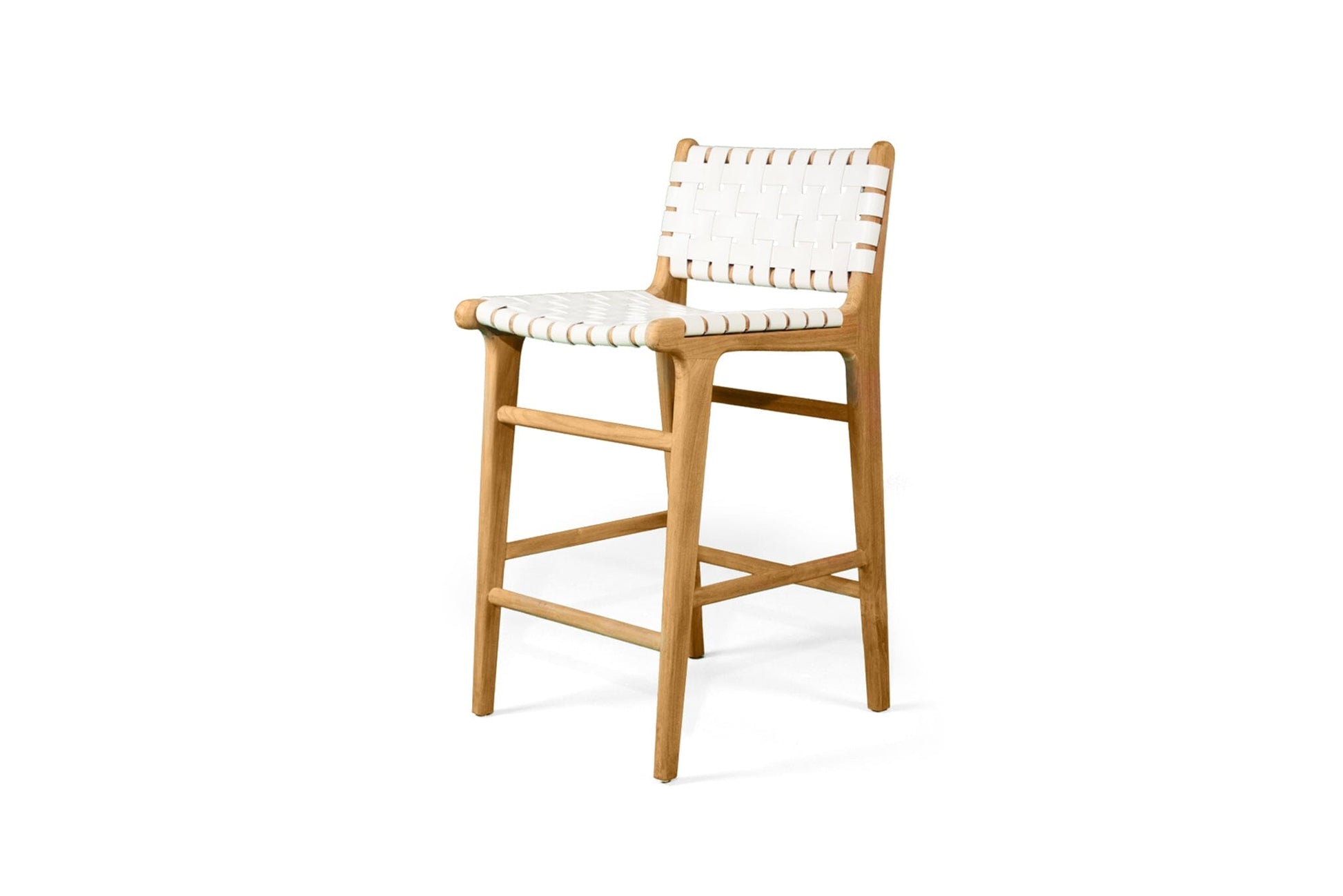 Otis Woven Leather & Teak Counter Top Stool | White SUN REPUBLIC 