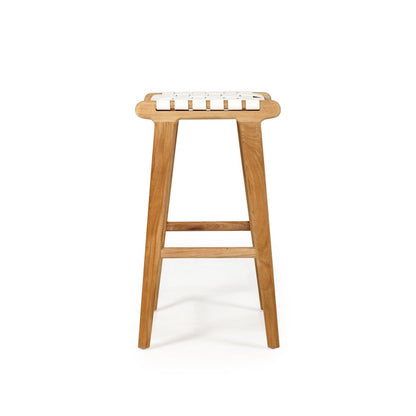 Otis Woven Leather & Teak Saddle Stool | White SUN REPUBLIC 