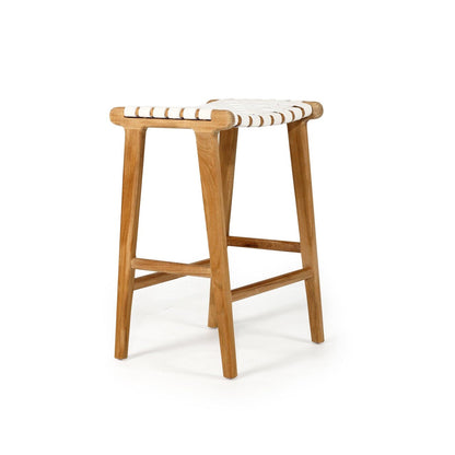 Otis Woven Leather & Teak Saddle Stool | White SUN REPUBLIC 