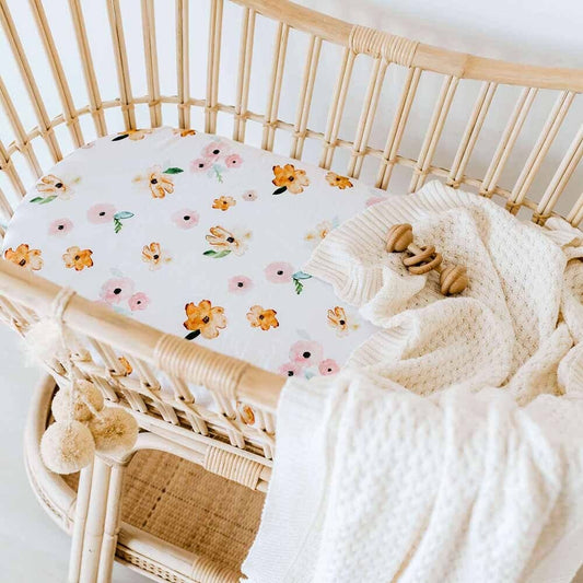 Poppy Flower Bassinet Sheet / Change Mat Cover Snuggle Hunny 