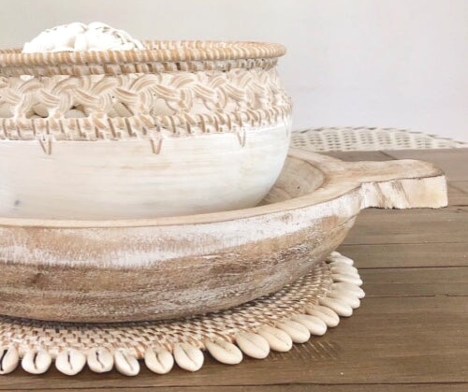 Sia White Washed Basket Weaved Style Bowls - 3 Sizes Sun Republic 