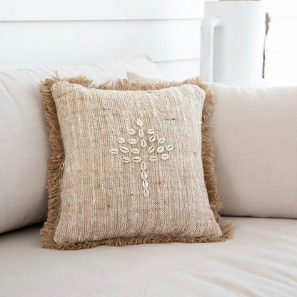 Slub Cotton, Jute & Cowrie Shell Tree of Life Cushion SUN REPUBLIC 