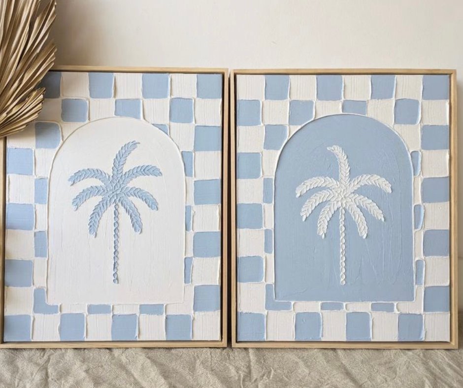 Textured Plaster Art Checkered Coastal Palm Set of 2 SUN REPUBLIC 