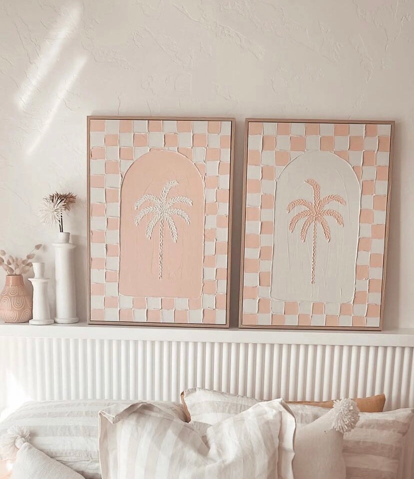 Textured Plaster Art Checkered Coastal Palm Set of 2 SUN REPUBLIC 