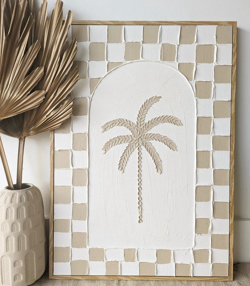 Textured Plaster Art Checkered Coastal Palm SUN REPUBLIC 