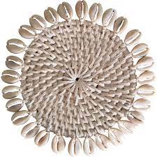 Whitewash Rattan & Shell Coaster SUN REPUBLIC 